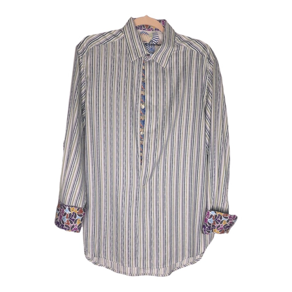 Robert Graham Stylish Designer Dress Shirt w Cuffed Sleeve. Sz M